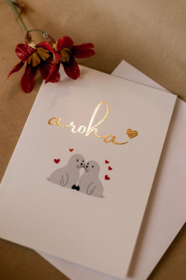 Aroha “Love” with 2 seals - Gold Foiled - Tena Koe Cards